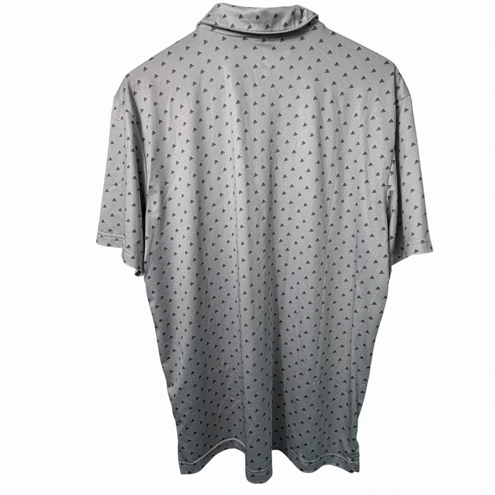 Adidas Golf Polo Shirt Mens Medium Dot Print Gray All Over Print Logo 3 Btn Plkt